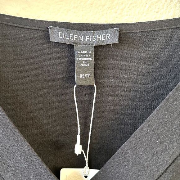 Eileen Fisher Silk Georgette Crepe V-Neck Dress XS - Picture 5 of 8